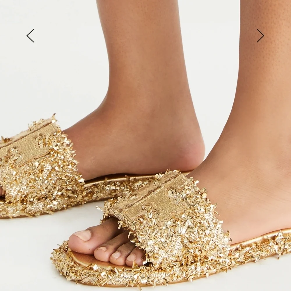 New Double T Soprt Slice Tory Burch Metallic Gold Embellished Sandals